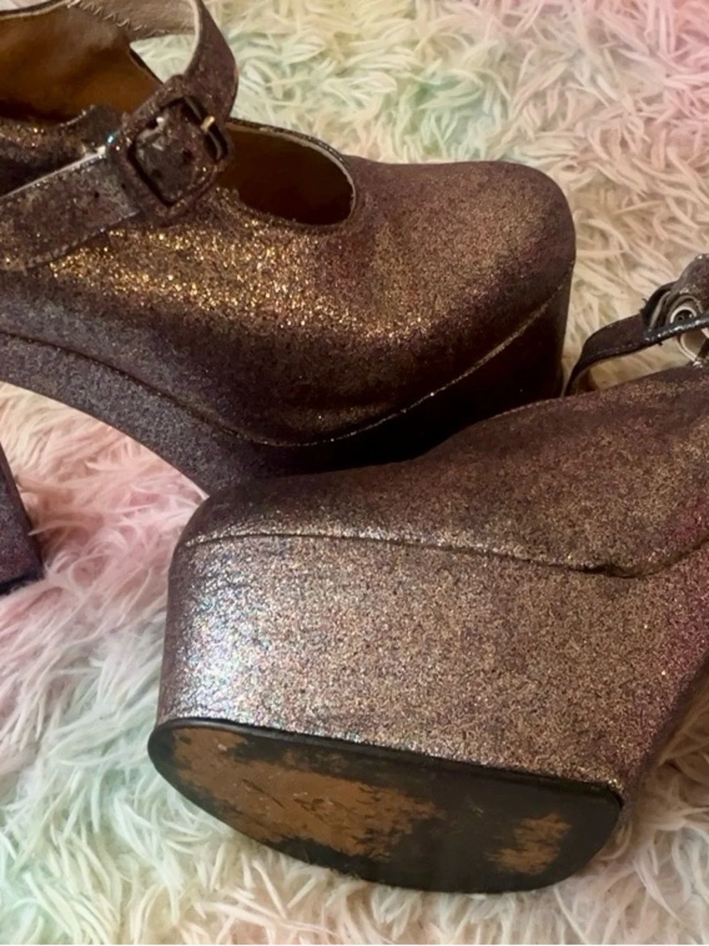 Metallic Silver Platform Mary Jane Heels -EL DANTES from Spain Y2K  Vintage